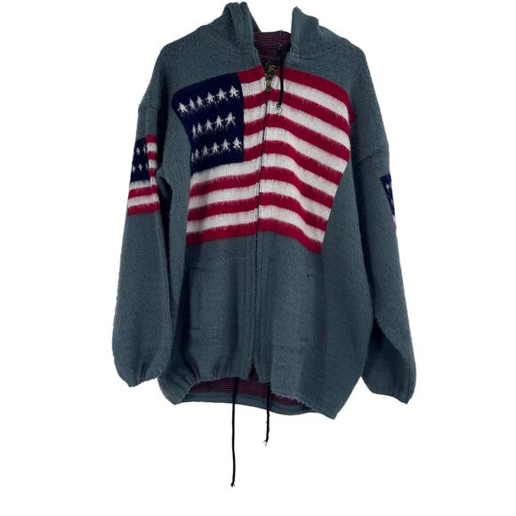 Vintage Wool Ruminahui USA Flag Sweater  American Full Zip Hooded Men’s XL - Picture 1 of 10